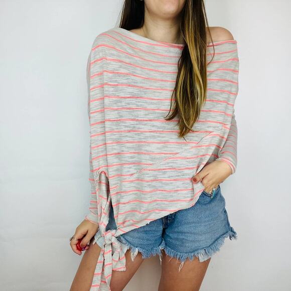 Free People Striped Side Tie Boatneck Thermal Top - Picture 1 of 6